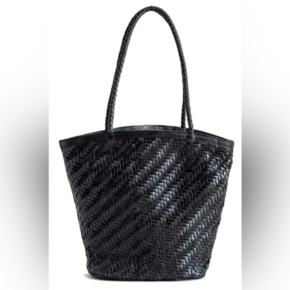 Bembien Black Woven Tote Bag with Braided Handles